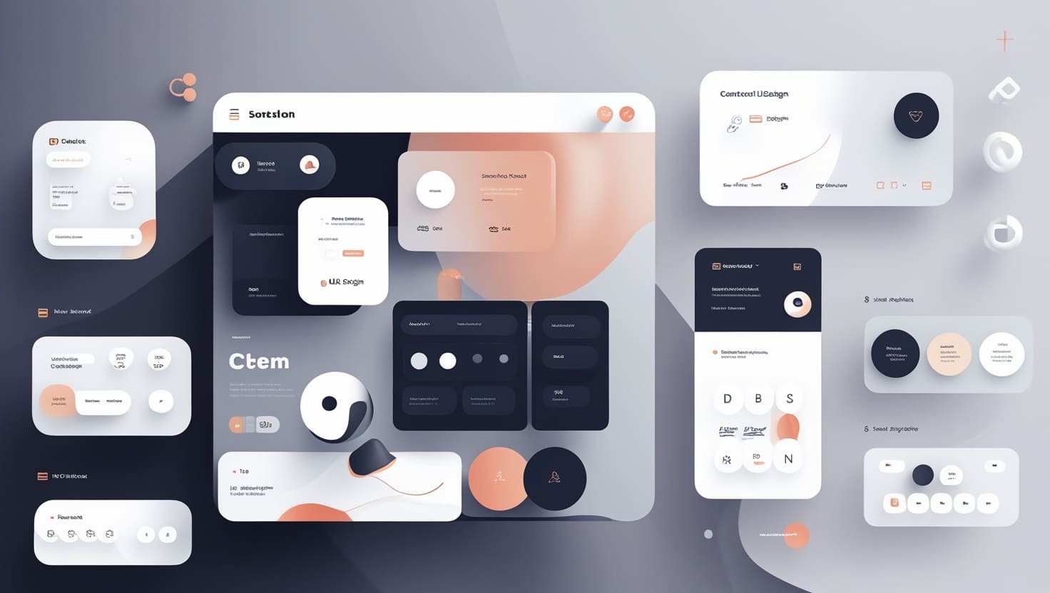 Collection of user interface elements on a gradient background